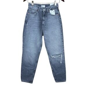 Zara Women's Mom Fit Jeans Size 4 Denim Classic  Gray Distressed NWT